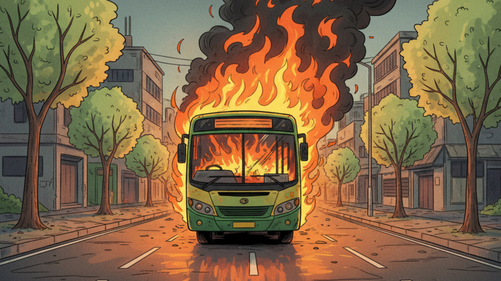 ধানমন্ডির ল্যাবএইড হাসপাতালের সামনে বাসে আগুন